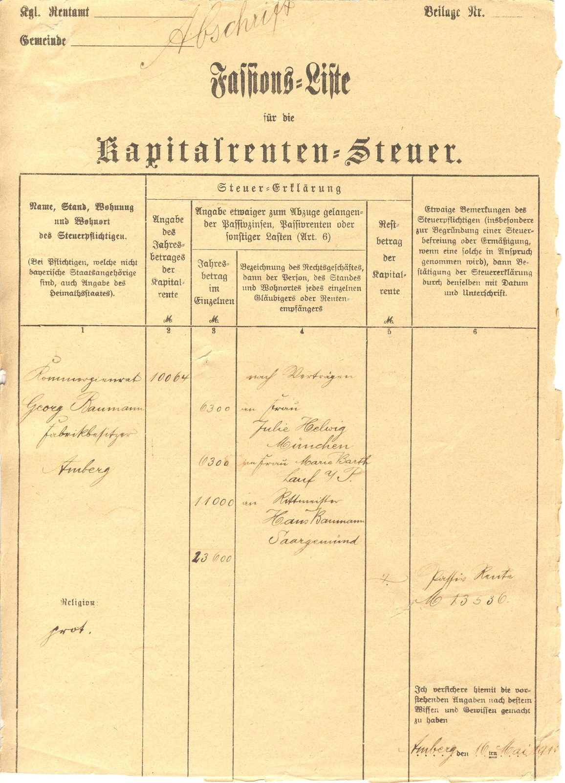 1911 Kapitalrentensteuer